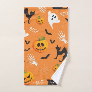 Halloween Ghost Cat Pumpkin Pattern Hand Towel