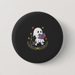 Halloween Ghost Cat Reading Book Floral Design_1 6 Cm Round Badge