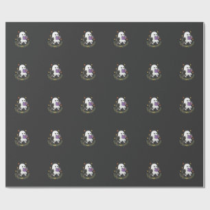 Halloween Ghost Cat Reading Book Floral Design_1 Wrapping Paper