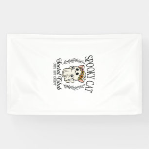 Halloween Ghost Cat Social Club Retro Creepy Cute Banner