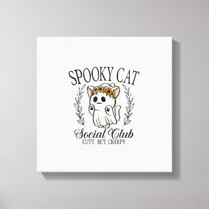 Halloween Ghost Cat Social Club Retro Creepy Cute Canvas Print