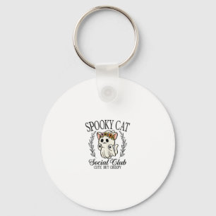 Halloween Ghost Cat Social Club Retro Creepy Cute Key Ring