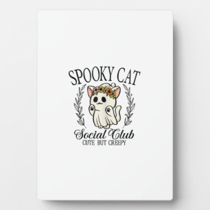 Halloween Ghost Cat Social Club Retro Creepy Cute Plaque