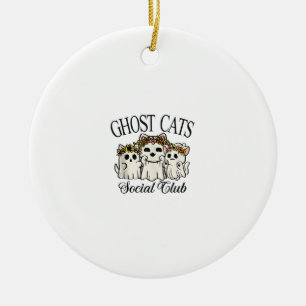 Halloween Ghost Cat Social Club Retro Spooky Cat S Ceramic Tree Decoration