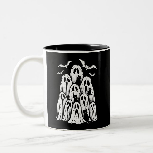 Halloween Ghost Cats Lover Fall Spooky Season Two-Tone Coffee Mug (Left)