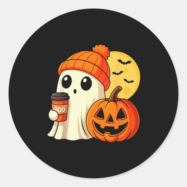 Halloween Ghost Coffee Pumpkin Soky Season Women K Classic Round Sticker (Front)