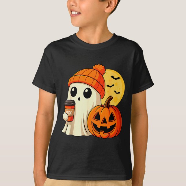 Halloween Ghost Coffee Pumpkin Soky Season Women K T-Shirt (Front)