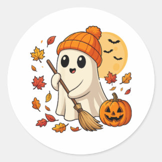 Halloween Ghost Coffee Pumpkin Spooky Season Women Classic Round Sticker