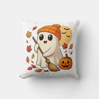 Halloween Ghost Coffee Pumpkin Spooky Season Women Cushion
