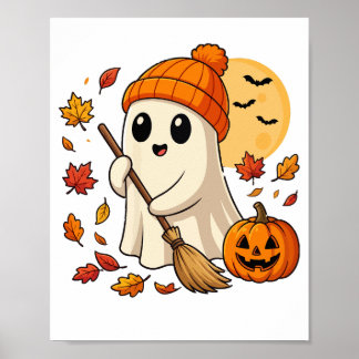 Halloween Ghost Coffee Pumpkin Spooky Season Women Poster