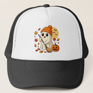 Halloween Ghost Coffee Pumpkin Spooky Season Women Trucker Hat