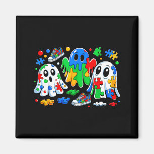 Halloween Ghost Colorful Puzzle Ribbon Autism Awar Magnet