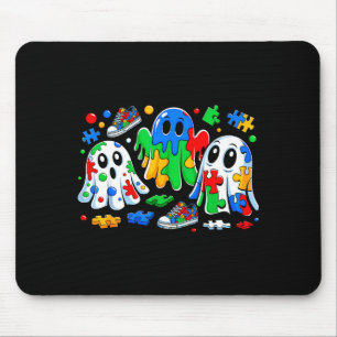 Halloween Ghost Colorful Puzzle Ribbon Autism Awar Mouse Mat