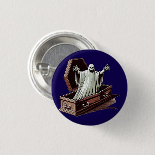 halloween ghost coming out of coffin art 3 cm round badge