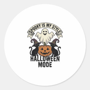 Halloween Ghost Costume Vintage Spooky Pumpkin Cat Classic Round Sticker