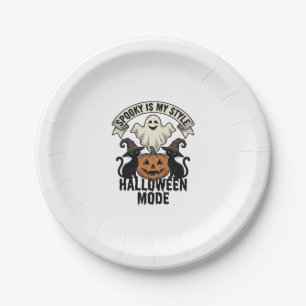 Halloween Ghost Costume Vintage Spooky Pumpkin Cat Paper Plate