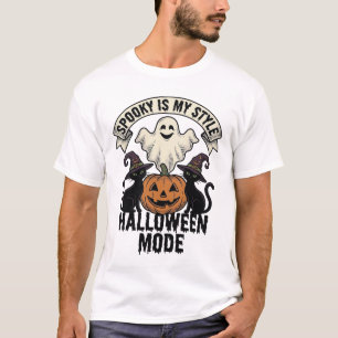 Halloween Ghost Costume Vintage Spooky Pumpkin Cat T-Shirt