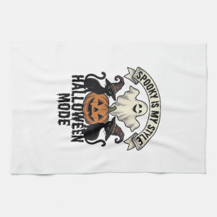 Halloween Ghost Costume Vintage Spooky Pumpkin Cat Tea Towel