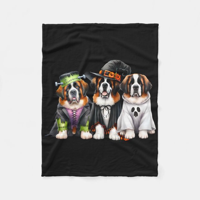 Halloween Ghost Costume Witch Dog Saint Bernard St Fleece Blanket (Front)