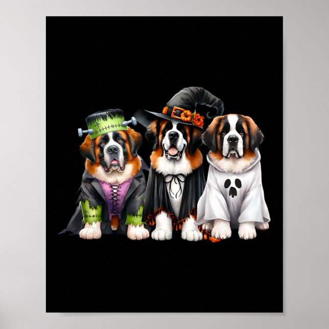 Halloween Ghost Costume Witch Dog Saint Bernard St Poster (Front)