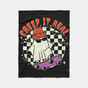 Halloween Ghost Creep It Real Skateboarding Retro Fleece Blanket