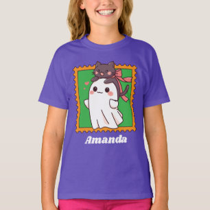 Halloween Ghost Cute Black Cat in Bow Custom Kids T-Shirt