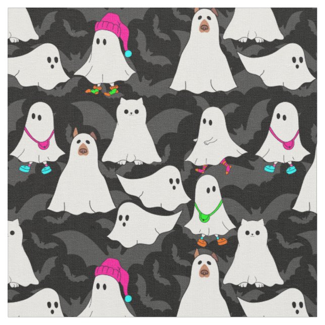 halloween ghost dog cat black fabric (Close Up)