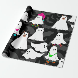 halloween ghost dog cat black wrapping paper