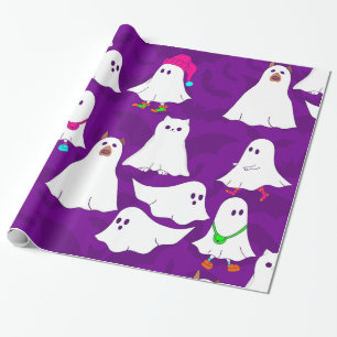 halloween ghost dog cat purple  wrapping paper