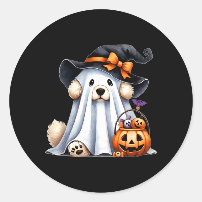 Halloween Ghost Dog Classic Round Sticker (Front)