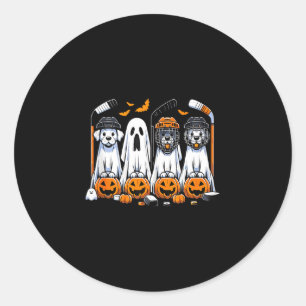 Halloween ghost dog playing ice hockey sport trick classic round sticker