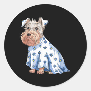 Halloween Ghost Dog With Flowers Funny Halloween Classic Round Sticker