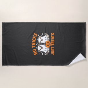 Halloween Ghost Dogs No Tricks Just Treats Design_ Beach Towel