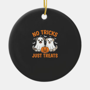 Halloween Ghost Dogs No Tricks Just Treats Design_ Ceramic Tree Decoration