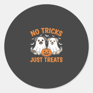 Halloween Ghost Dogs No Tricks Just Treats Design_ Classic Round Sticker
