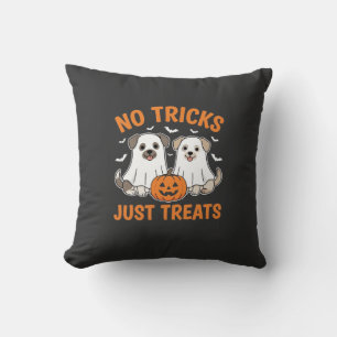 Halloween Ghost Dogs No Tricks Just Treats Design_ Cushion