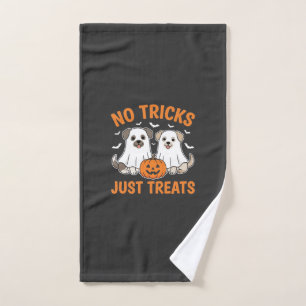 Halloween Ghost Dogs No Tricks Just Treats Design_ Hand Towel