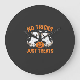 Halloween Ghost Dogs No Tricks Just Treats Design_ Large Clock