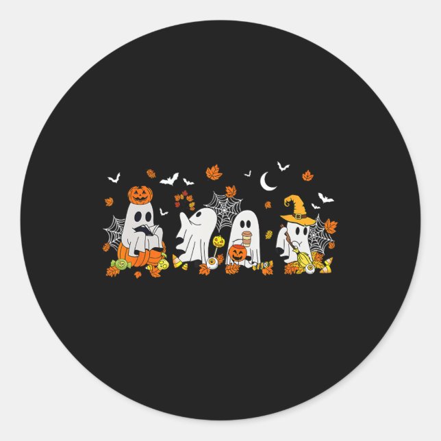 Halloween Ghost Drinking Coffee Fall Ghost Book Re Classic Round Sticker (Front)