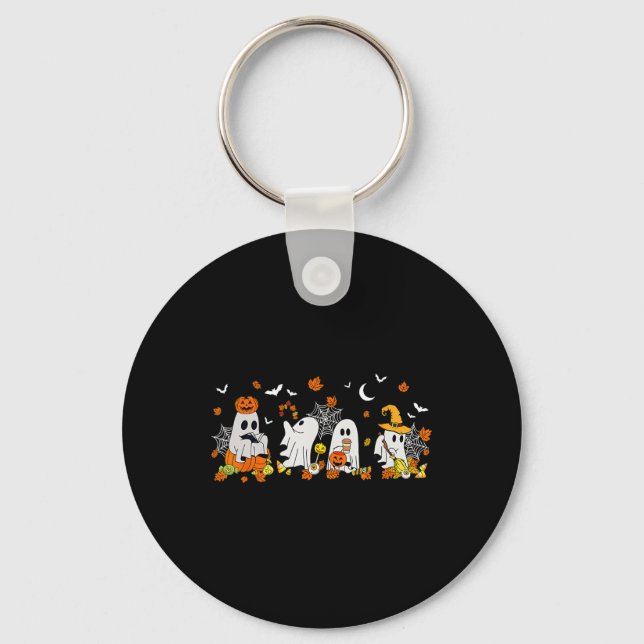 Halloween Ghost Drinking Coffee Fall Ghost Book Re Key Ring (Front)