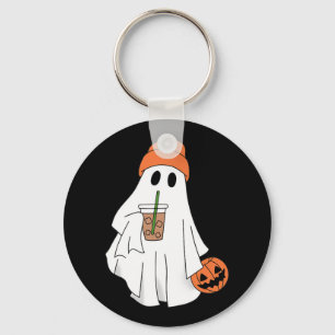 Halloween Ghost Drinking Coffee Ghost Ice Coffee M Key Ring