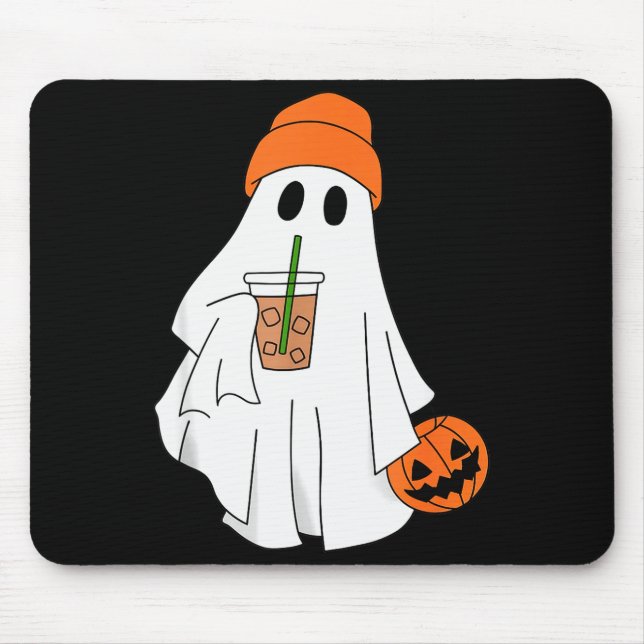 Halloween Ghost Drinking Coffee Ghost Ice Coffee M Mouse Mat (Front)
