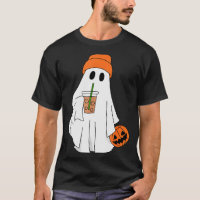 Halloween Ghost Drinking Coffee Ghost Ice Coffee M