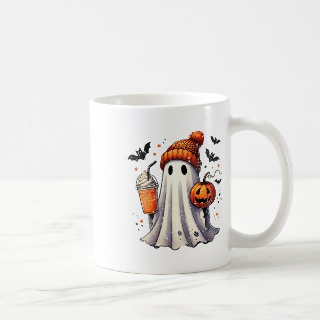Halloween Ghost Drinking Coffee  Mug (Right)