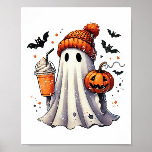 Halloween Ghost Drinking Coffee Poster