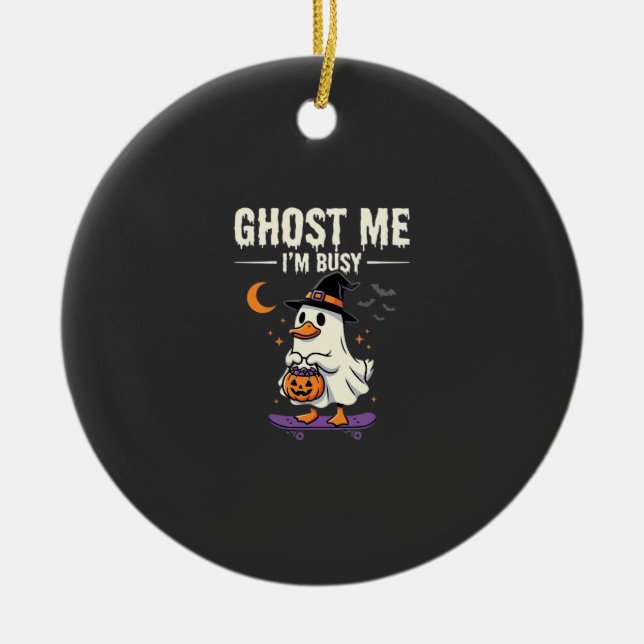 Halloween Ghost Duck Skateboard Design_1 Ceramic Tree Decoration (Front)