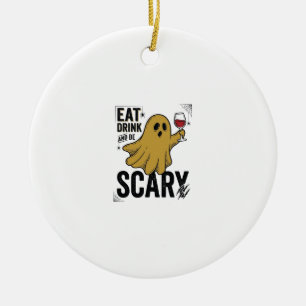 Halloween Ghost Eat Drink And Be Scary Vintage_1 Ceramic Tree Decoration
