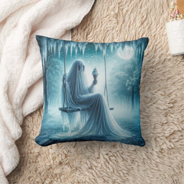 Halloween Ghost Eating An Ice Cream Cone Cushion (Blanket)