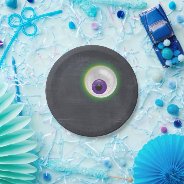 Halloween  Ghost Eyeball Eye Cyclops Chalkboard Paper Plate (Party)