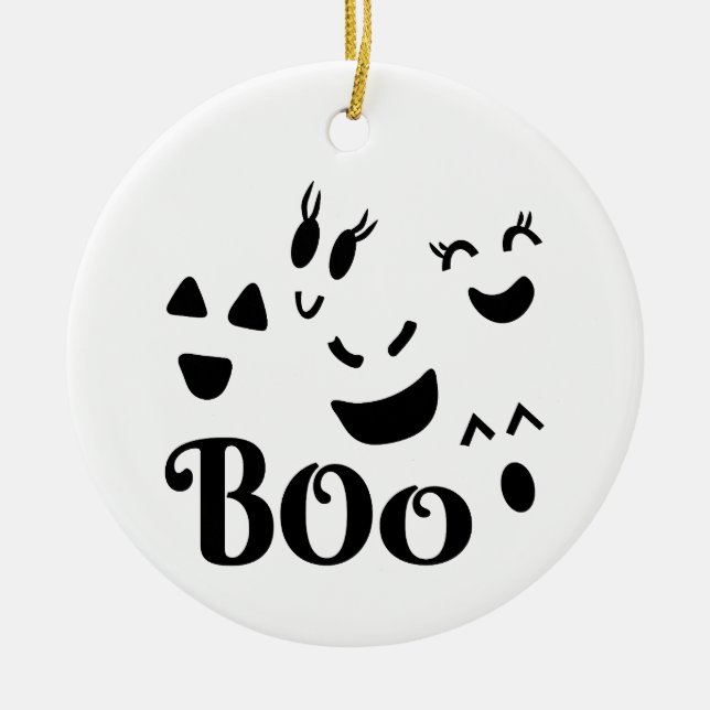 Halloween Ghost Faces Boo Ceramic Tree Decoration (Front)